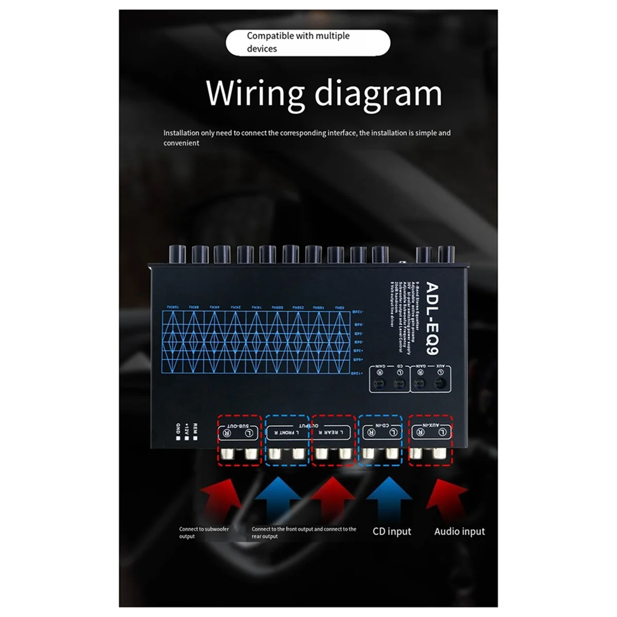 Korektor graficzny z automatycznym kwadratem 9 pasm cyfrowy samochodowy sprzęt Audio ADL-EQ9 korektor wzmacniacz samochodowy z pełną serią + regulowany filtr