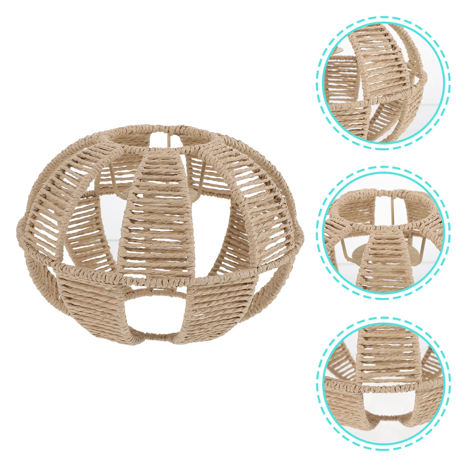 Rustic Retro Style Ceiling Lamp Shade Woven Rattan Rope Light Cover for Indoor Cafe Restaurant Wedding Decor Vintage Lampshade