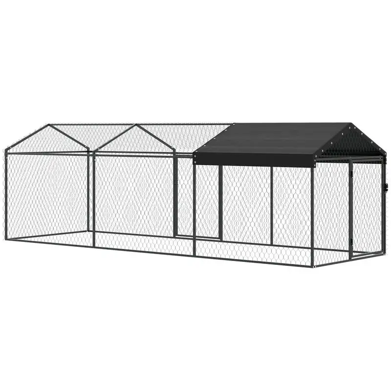 Enclos extérieur pour poules avec couverture, 2 portes latérales, pour 3 à 5 poules, 3x1x1m, acier, noir – enclos sécurisé, double accès, toit résistant aux intempéries, structure en acier robuste