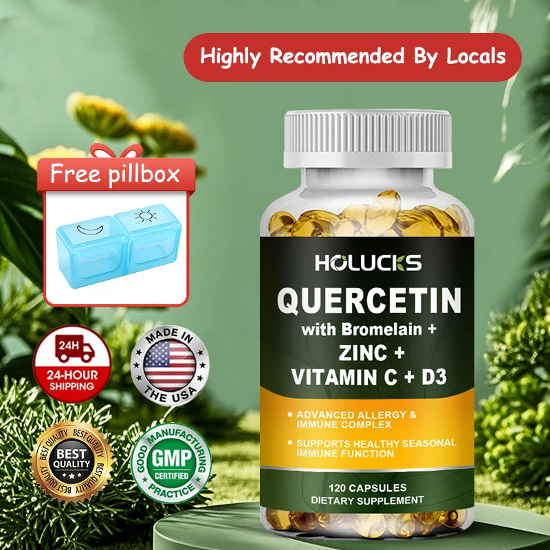 

Premium Quercetin Vitamin C + D3 Capsules, with Bromelain, Support Immunity, Skin Health & Strong Bones, Overall Vitality, Vegan