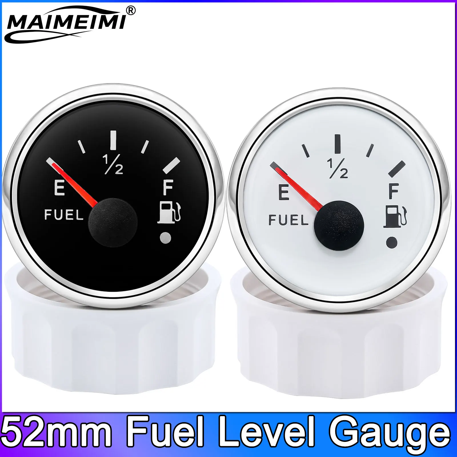 52mm Fuel Level Gauge 2inch Waterproof Pointer Fuel Meter 0-190ohm 240-33ohm Oil Tank Meter with Alarm Red Light for Car Yacht