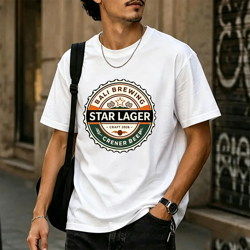 Mens Cotton Tshirt Short Sleeve Crew Neck Regular Fit Bintang Beer Bali Cool Gift Funny Outdoors High Quality Cotton Short-sleev