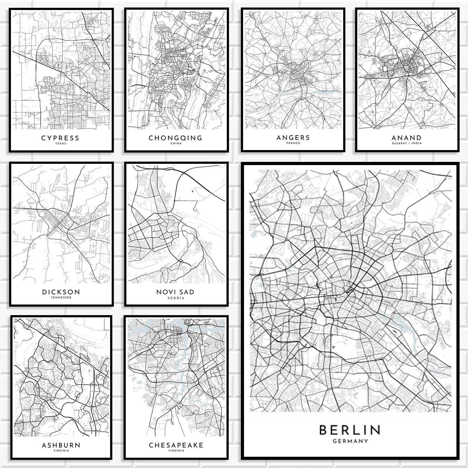 Minimalist Thin Line City Map Canvas Wall Art Town Street Map Poster Modern Simple Global City Road Map Print Home Office Decor