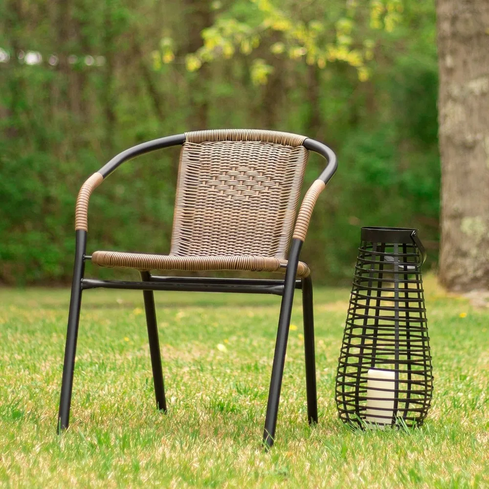 2 Pack Medium Brown Rattan Indoor-Outdoor Restaurant Stack Chair, for restaurant, patio, sunroom or dining room,Garden Chairs