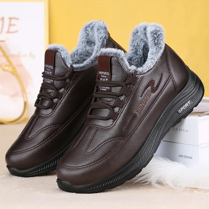 Winter Men's Velvet Thickened Warm Sports Cotton Shoes Middle-Aged And Elderly Dad Comfortable Slip-On Walking Shoes