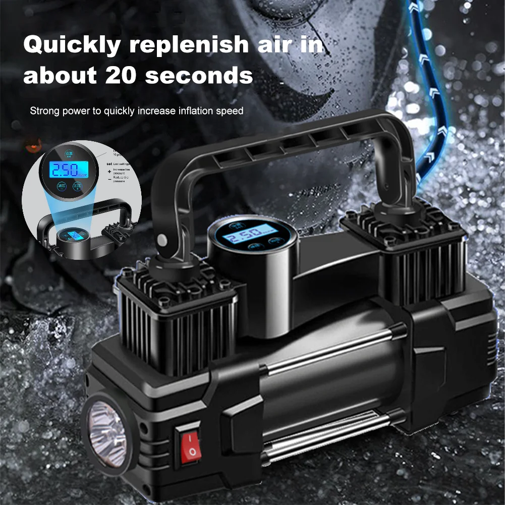 

12V 150PSI Air Compressor Dual Cylinder Heavy Duty Tire Inflator with Pressure Gauge Car Motorcycle Electric Air Inflatable Pump