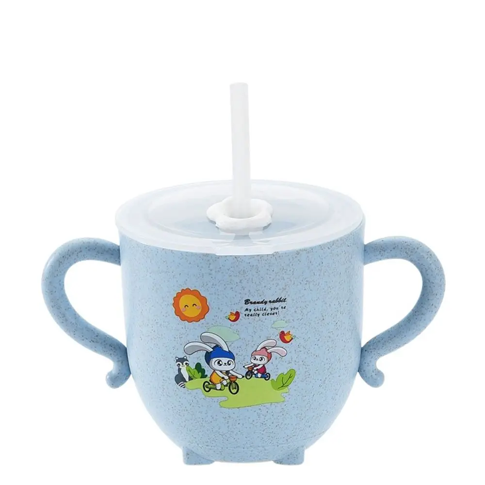 

Drop-Proof With Straw Double Handle Wheat Stalk Children Water Bottle Baby Feeding Bottle Water Cup Drinking Pipette Bottle