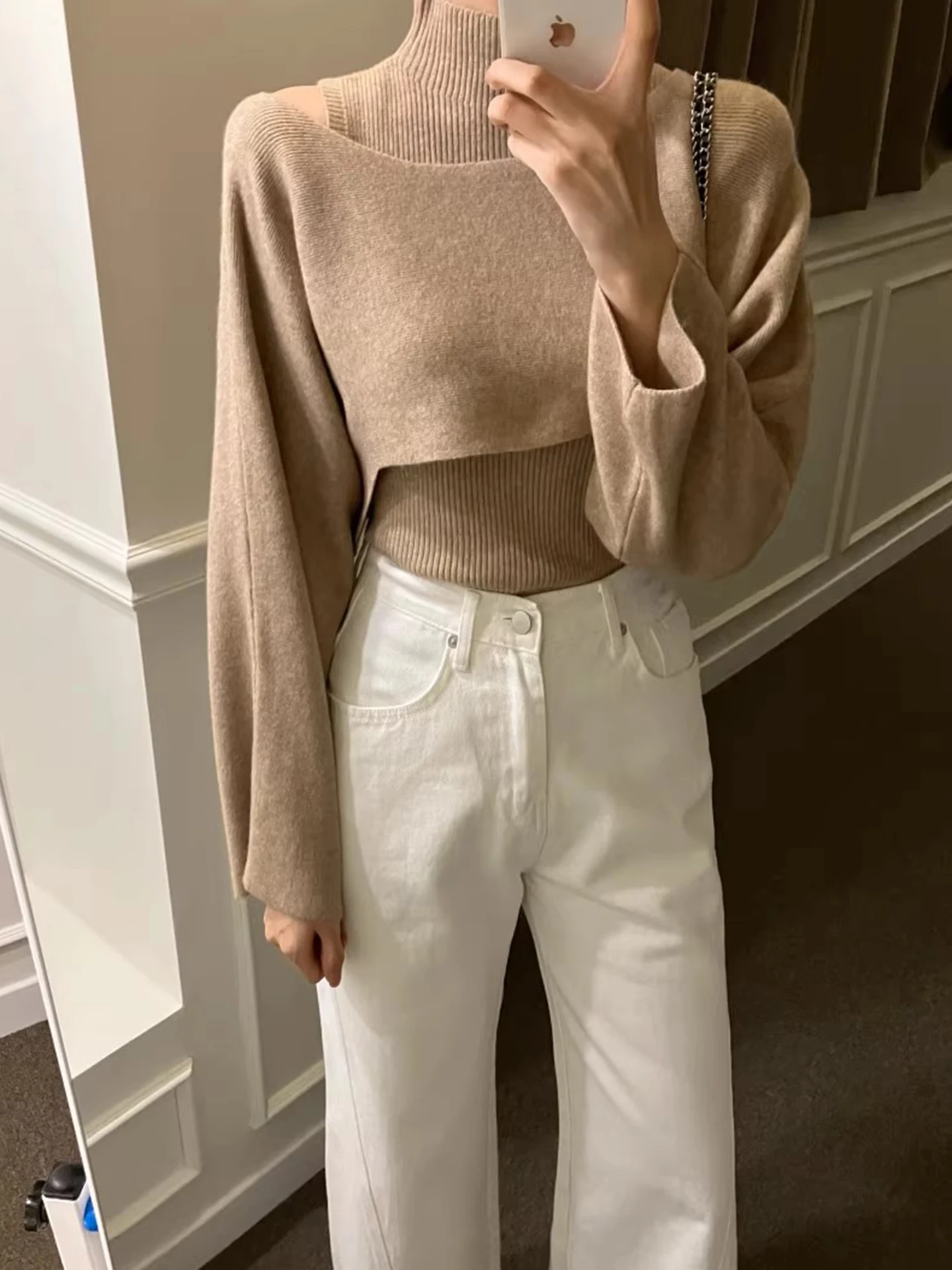 

Облегающий вязаный жилет с высоким воротником в стиле ретро, женский свитер, осенний новый асимметричный комплект Faion