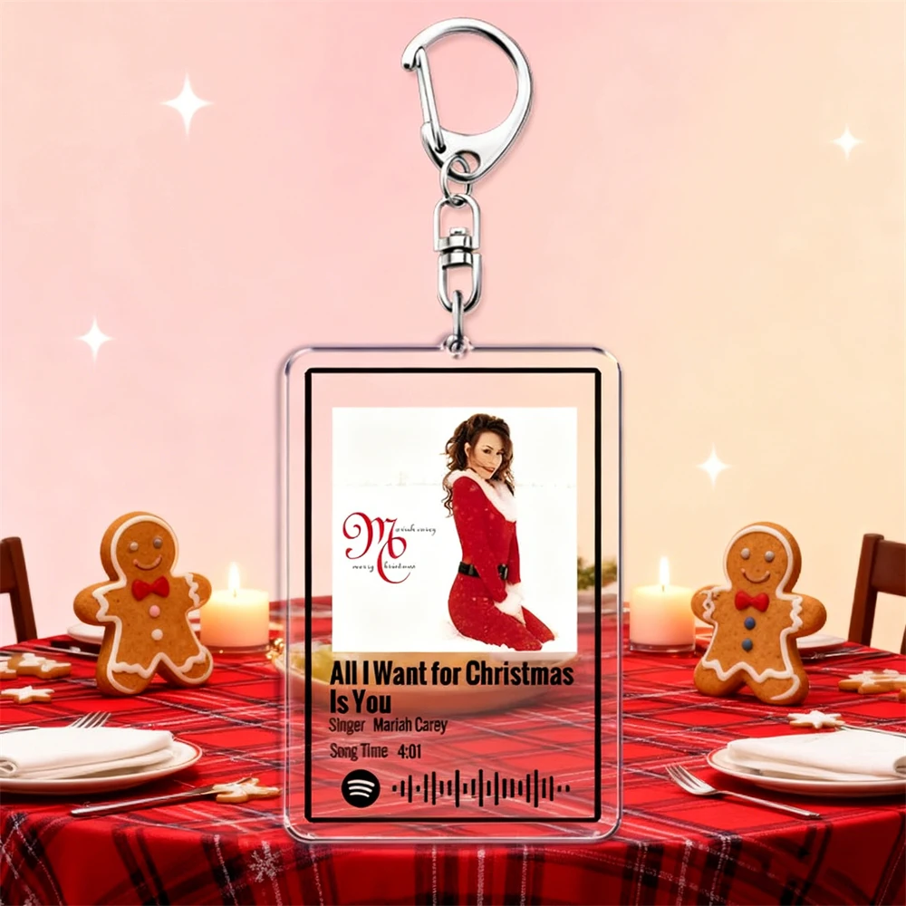 All I Want for Christmas Is You Music Keychains for Women Accessories Bag Santa Claus Coming Keying Jewelry Fans Festival Gifts