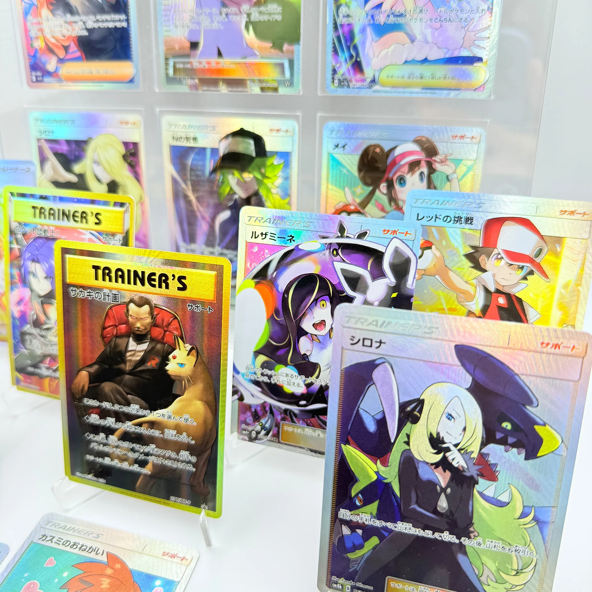 بطاقات تدريب PTCG PKM Promos Lillie Synthia N Giovannis Team Rocket Holographic مع نسيج محفور نسخ نادرة بطاقة Proxies #3