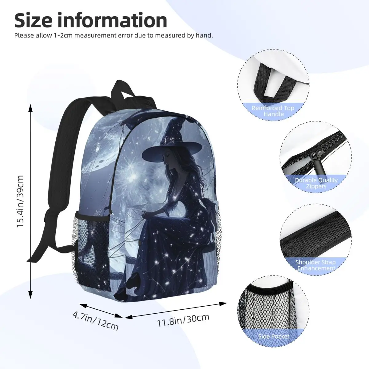 Flying Witch In The Moonlight Sky Backpack Daypack Large Capacity Boys Girls BookBag Shoulder Bags for Men Women Kids School Bag
