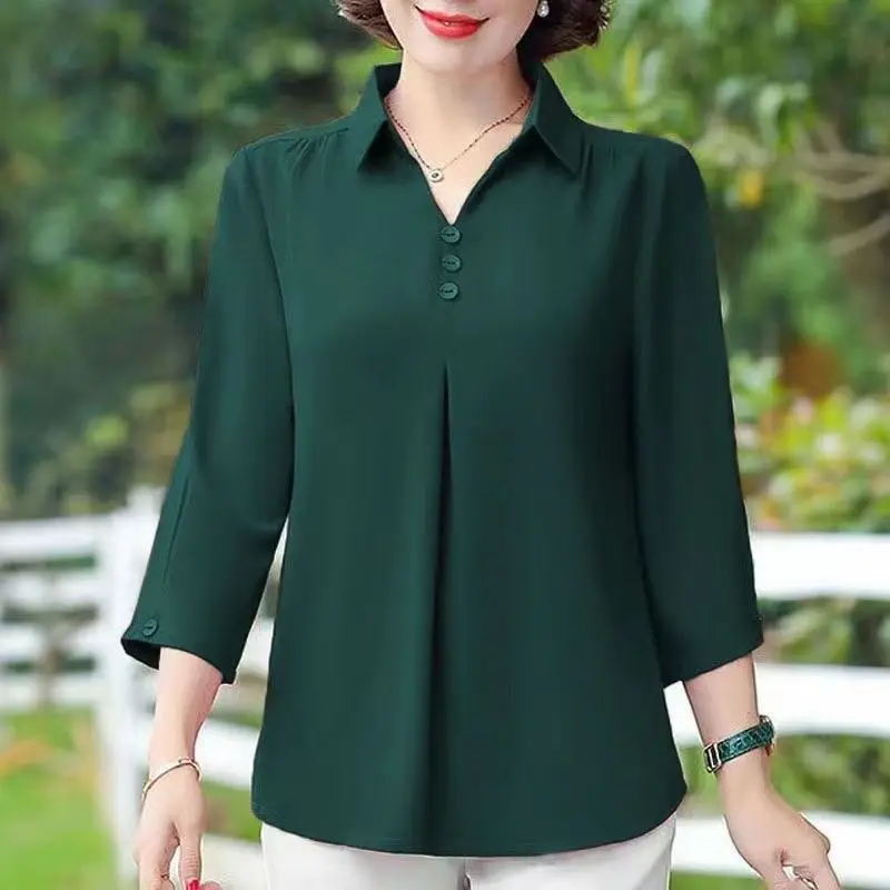 Women\'s Clothing Korean Fashion Ruffled Elegant Half Sleeve Loose Blouses Summer V Neck Solid Simple Casual Shirts Blusas Mujer