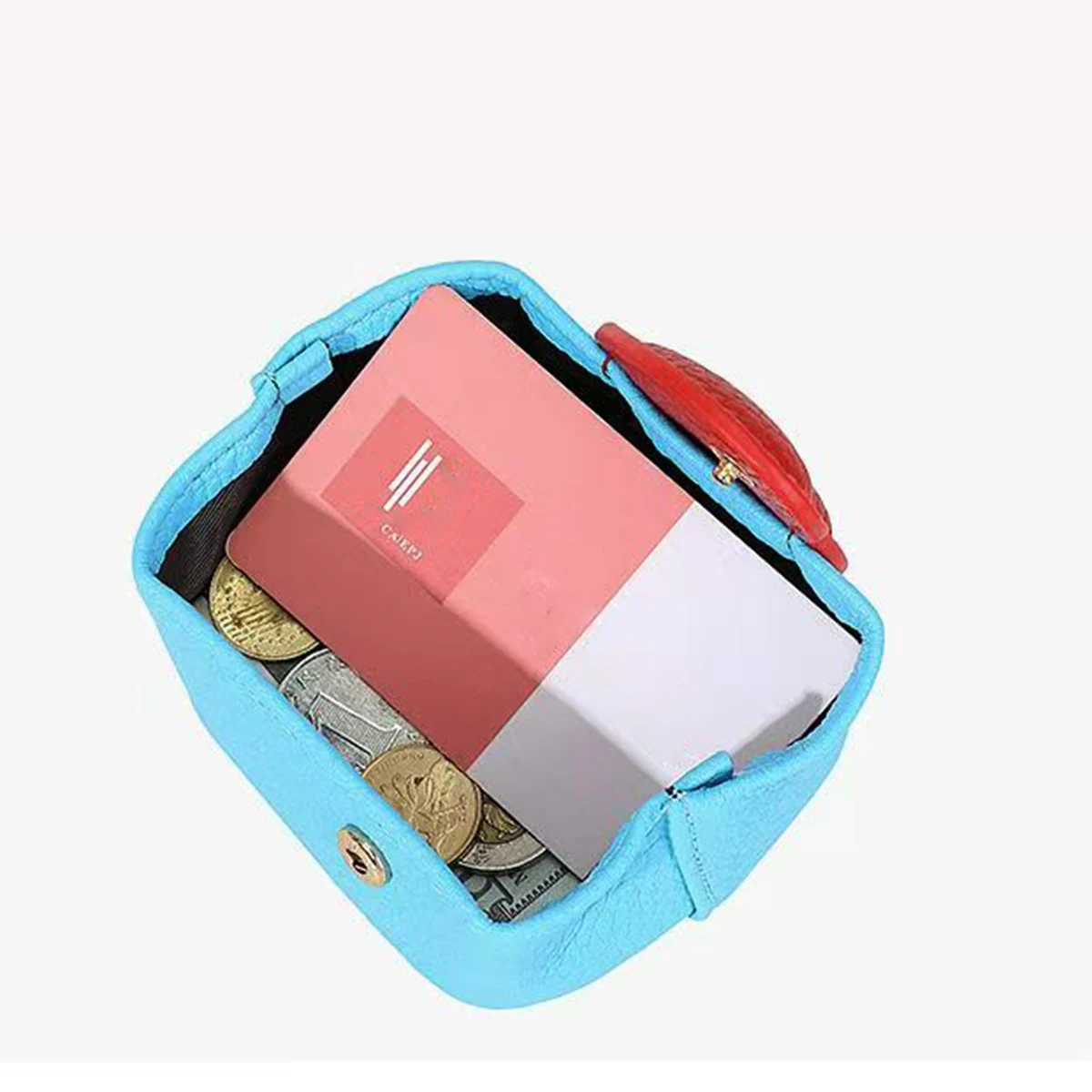 Love at First Sight Coin Purse Sky Blue Heart Snap Coin Purse Headphone Bag Mini PU Lipstick Pouch with Snap Closure view 6