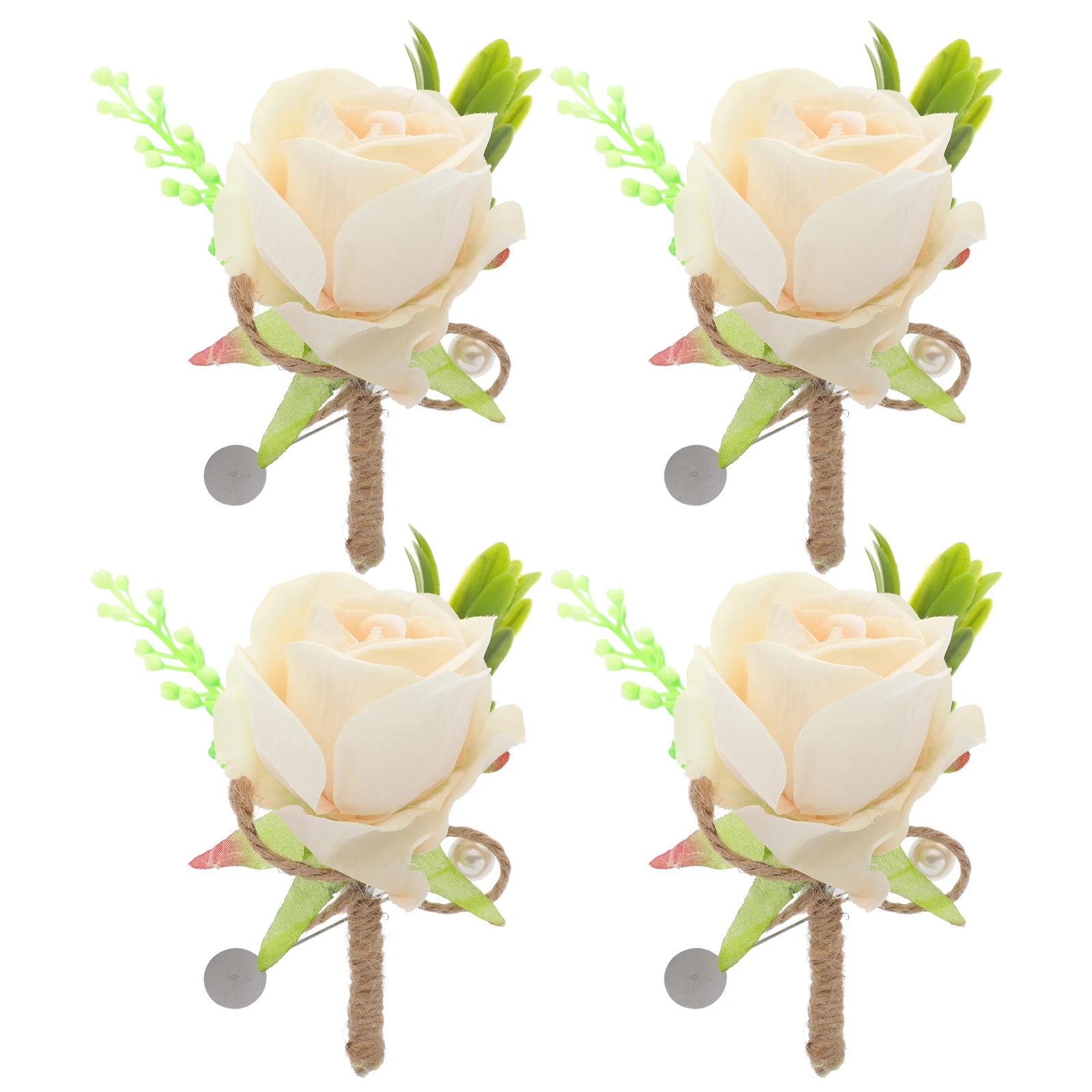 

4 Pcs Artificial Flower Brooch Wedding Boutonniere Fake Flowers Decoration Pins Bride Dress Party Color ABS Material
