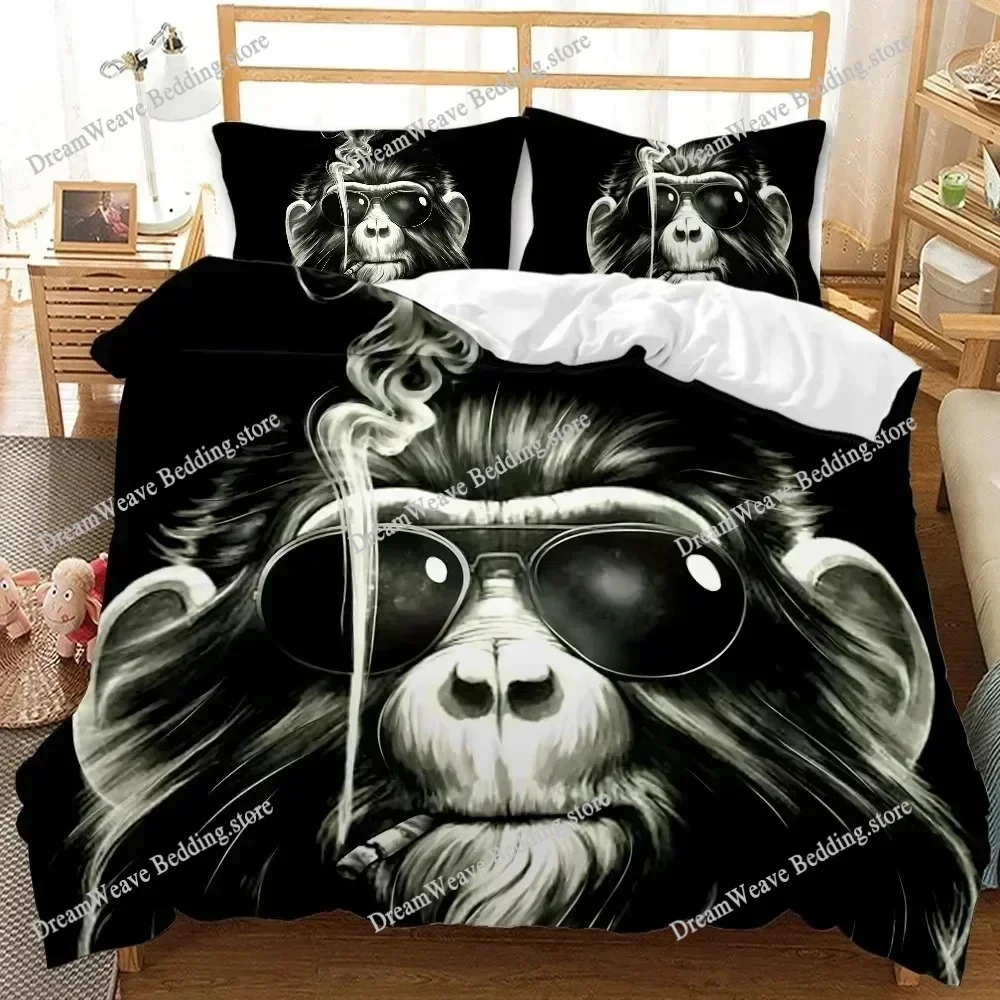 Monkey Duvet Cover Gorilla Head Bedding Set Boys Teens Red Hat Comforter Cover Wild Animal Polyester Quilt Cover Luxury Gift592F