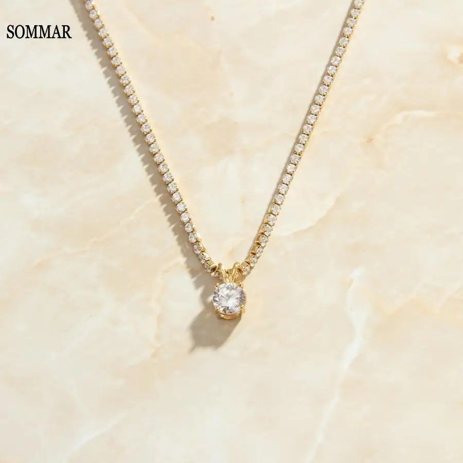 SOMMAR Trendy 18KGP Gold plated female pendant necklace shiny zircon necklace maxi necklace Wholesale