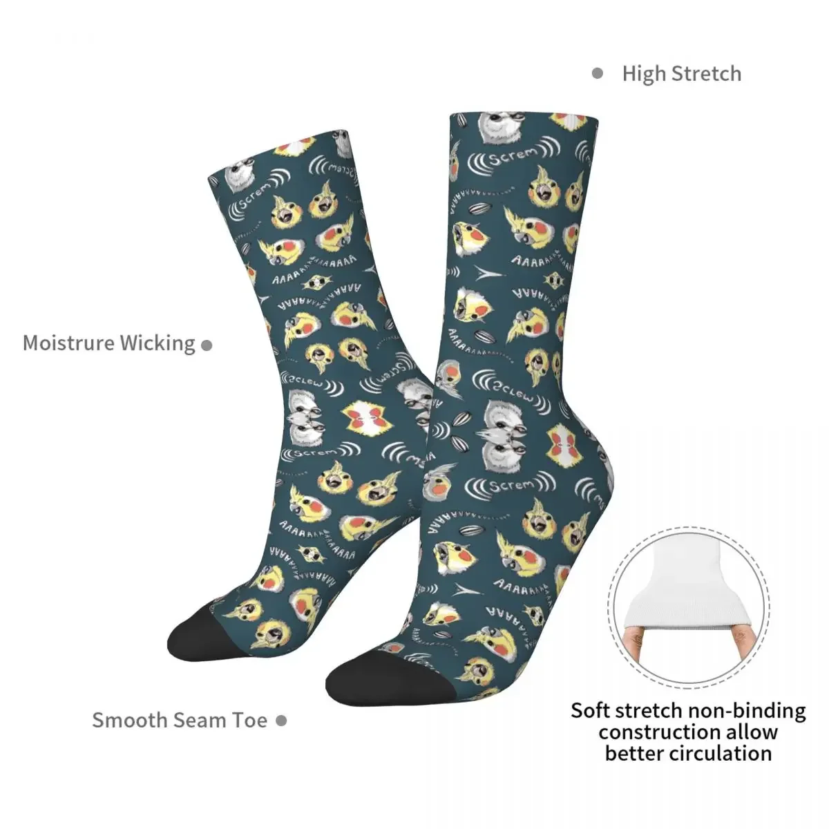 Cockatiel Screm (Light Blue) Socks Harajuku Sweat Absorbing Stockings All Season Long Socks for Man's Woman's Birthday Present