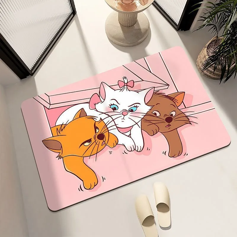 MINISO Disney Marie Cat Bath Super Absorbent Floor Mats Bedroom Living Room Kitchen Carpet Non Slip Diatom Mud Rugs Home Decor