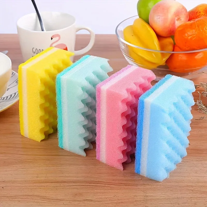 10pcs Colorful Thick Wavy Dishwashing Sponges - Non-Stick Cleaning, Multi-Purpose Kitchen & Bathroom Scrubbers,