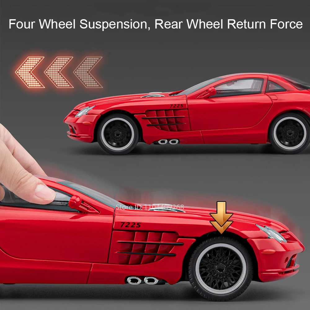 1:24 SLR 722S 원카 모델 장난감 휠 스티어링 음악 조명 풀백 조절 가능한 테일 핀 모델 합금 다이캐스트 장난감 소년용