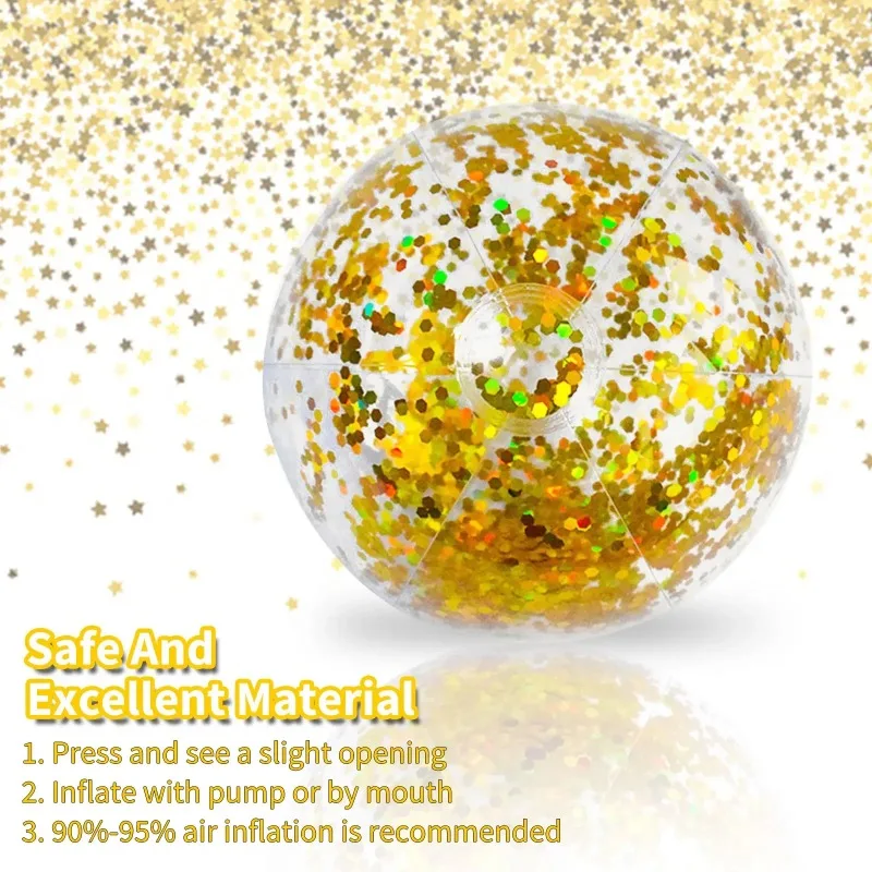 Outdoor Beach Ball Toys Glitters Transparent Confetti  Sequin   Inflatable Clear Swimming Water Toy for Kids Adults