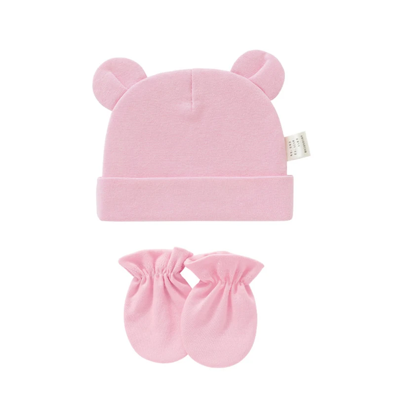 Newborn Birth Set Baby Hat+Gloves Soft Baby Nightcap With Ears Spring Summer Hat Gloves Kit Prevent Scratching Skin Infant Stuff