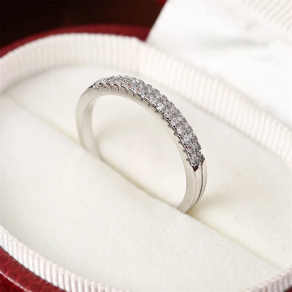 Luxury Crystal White Zircon Small Round Stone Thin Rings For Women Silver Color Engagement Band Wedding Jewelry Mothers Day Gift