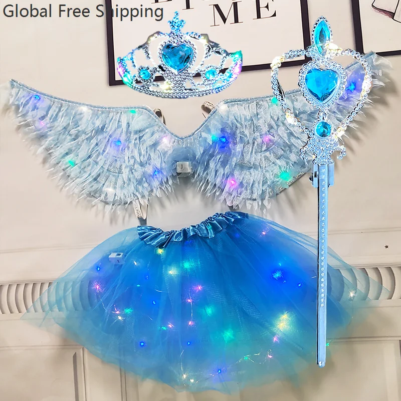 الأطفال تضيء أجنحة تول تنورة الملاك الزي فتاة الباليه تول سباركلي تنورة قصيرة تأثيري حفلة عيد ميلاد ماجيك الجنية مجموعة #4
