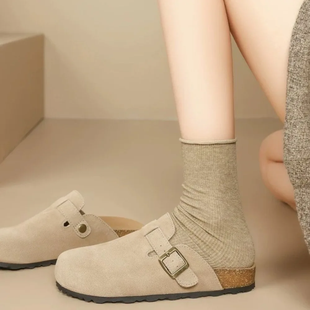 35-43 حجم جديد وصول المرأة البقرة المدبوغ النعال الفلين وحيد ربيع الخريف أنيق الرجعية زلة مقاومة النعال النسائية غير رسمية #3