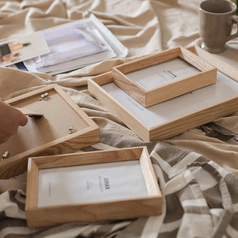 Ash Wood Photo Frame Japanese Style Wooden Photo Display 7/8/10 Inch Picture Frames Natural Wood Desktop Decoration