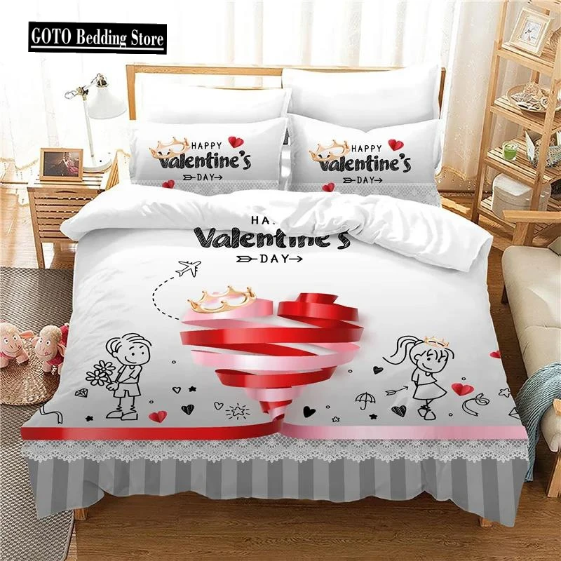 Bedroom Duvet Cover Sets Print Happy Valentine's Day Bedding Set Holiday Gifts Home Textiles Red Rose Bedclothes Double 200x200