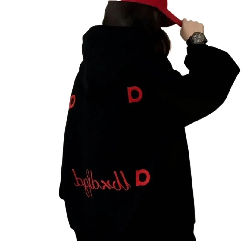 American Trendy Brand High-end Printed Letter Hooded Sweater Women' 2026 Autumn and Winter New Loose Commuter Couple Tops Trendy