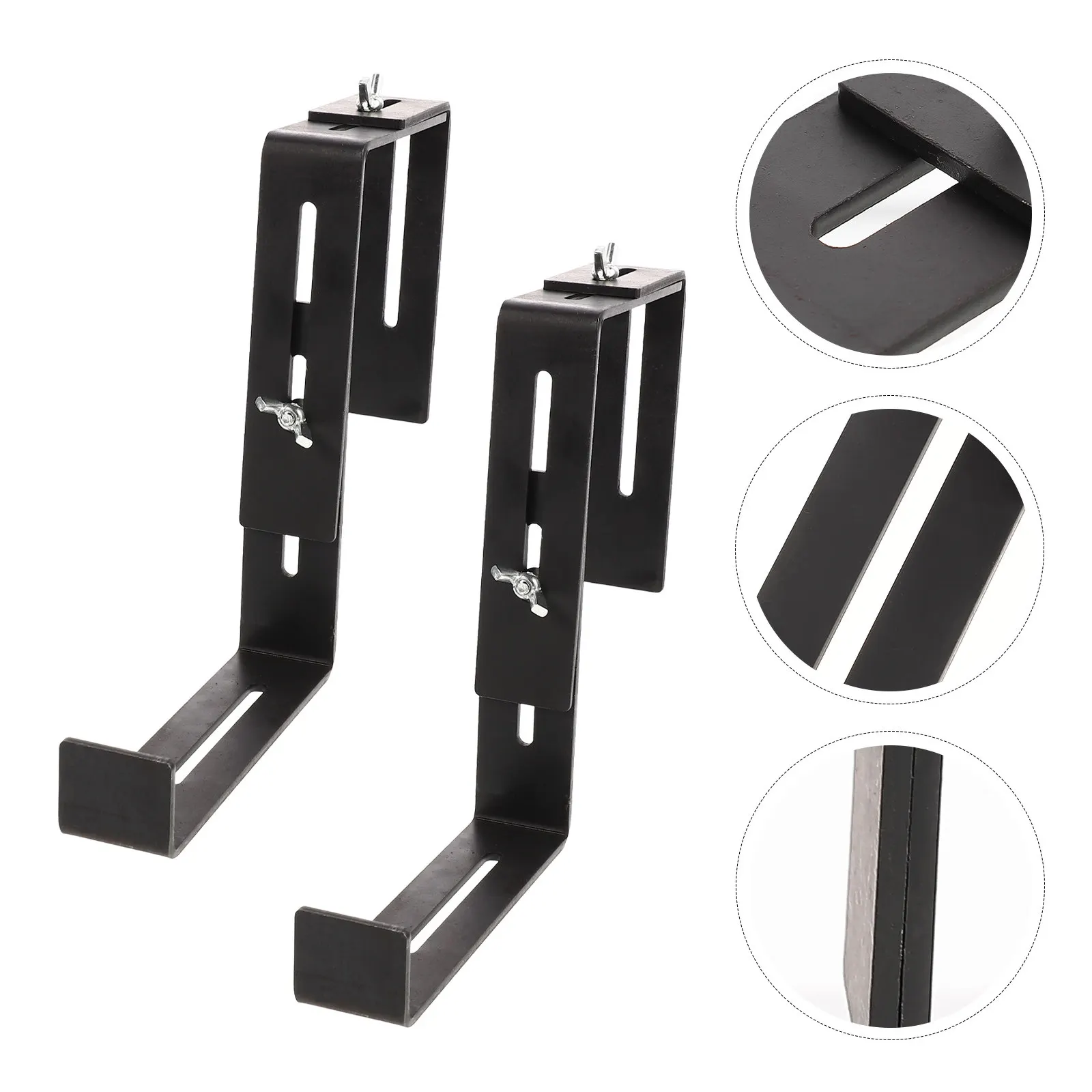 1Set Heavy Duty Iron Flower Box Holder for Windows Decks Railings Balcony Garden Decor Curved Hook Design No Tools Needed Black