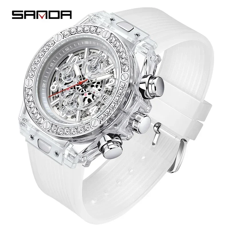 2025 SANDA New Cross-border Hot Sale Quartz Watch Fashion Trend Men Watch Calendar Glow Perspective Window Watch