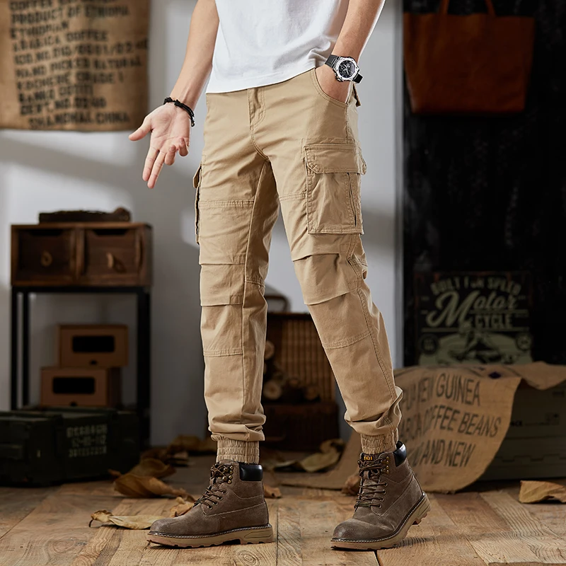 Men's Overalls Outdoor Mountaineering Multi-Pocket Ankle Banded Pants Spring and Autumn New Casual Camping Hiking Long Pants