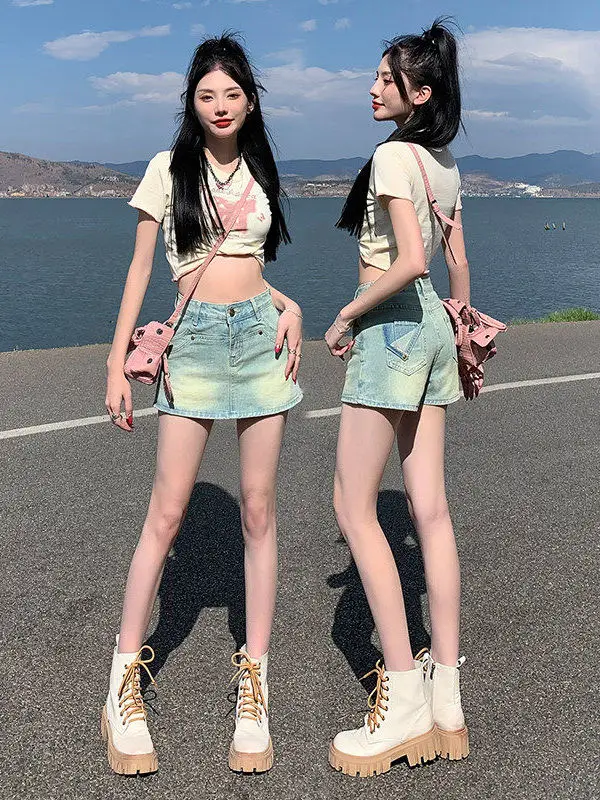 

Slim Fit A-Line Denim Skirt Pants Women's Summer New Style Versatile High Waist Straight Leg Jeans Casual Daily Commute