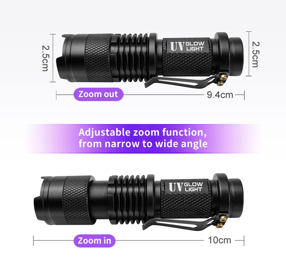 Mini UV Lila Taschenlampe 395nm Angeln Locken Tintenfisch Jig Haken Harten Köder Ergänzung Licht Fluoreszierende Erkennung Lampe Angelgerät – Detail 5