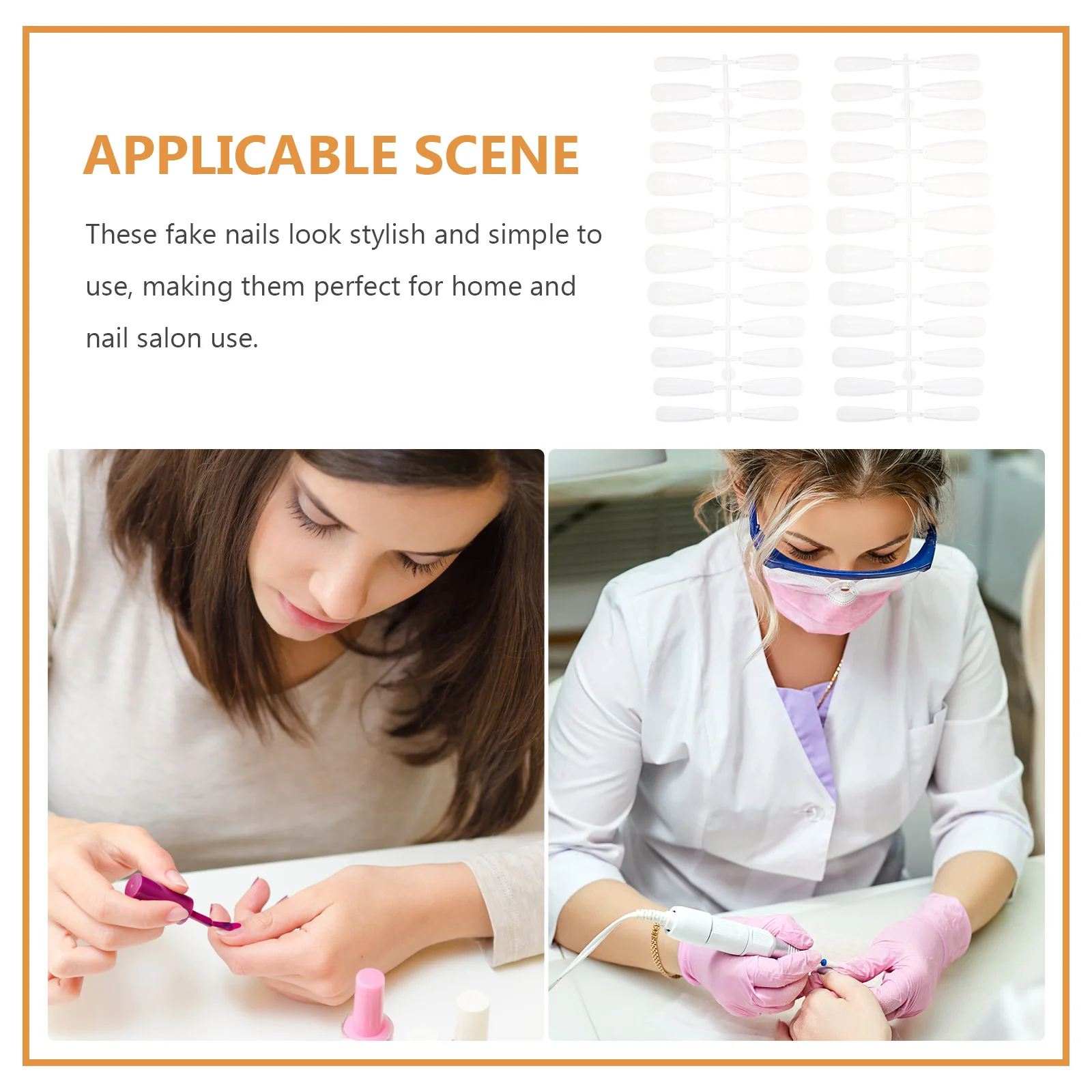 Klare, vollständig abdeckende künstliche Nägel, quadratisches Randdesign, einfach zu trimmende Farbe für DIY-Maniküre zu Hause, Salon, Hochzeit, Party