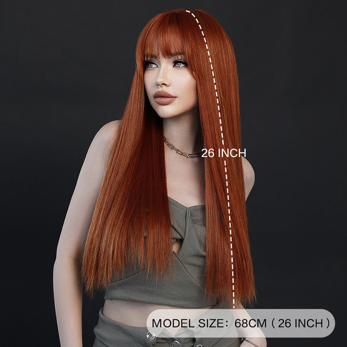 PARK YUN Long Straight Deep Orange Wigs with bangs for Women Popular Sweet Synthetic Wig for Daily Cosplay Halloween