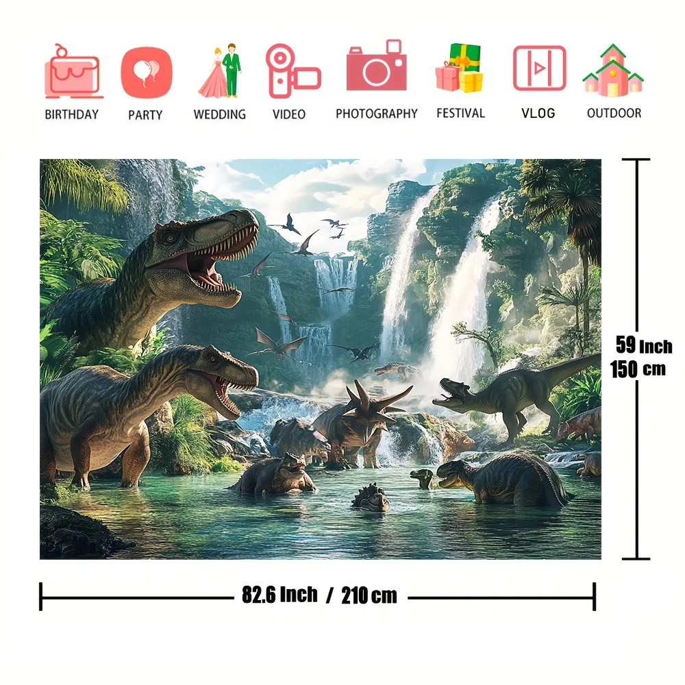 Fotohintergrund zum Thema Jurassic Dinosaur Park – perfekt für Geburtstagsfeiern, Duschen und Osterfeiern, strapazierfähiges Polyester – Detail 10