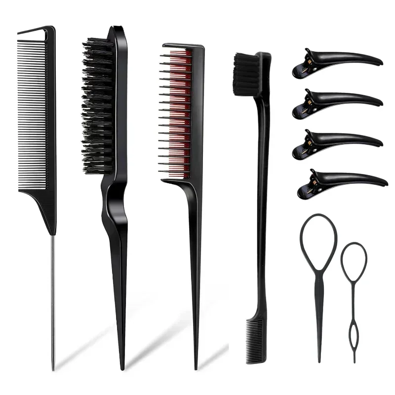 Triplo Hair Styling Comb Set, Provocando Escova de Cabelo, Rat Tail Combs, Edge Brush, Braid Tool Loop, 3-10Pcs