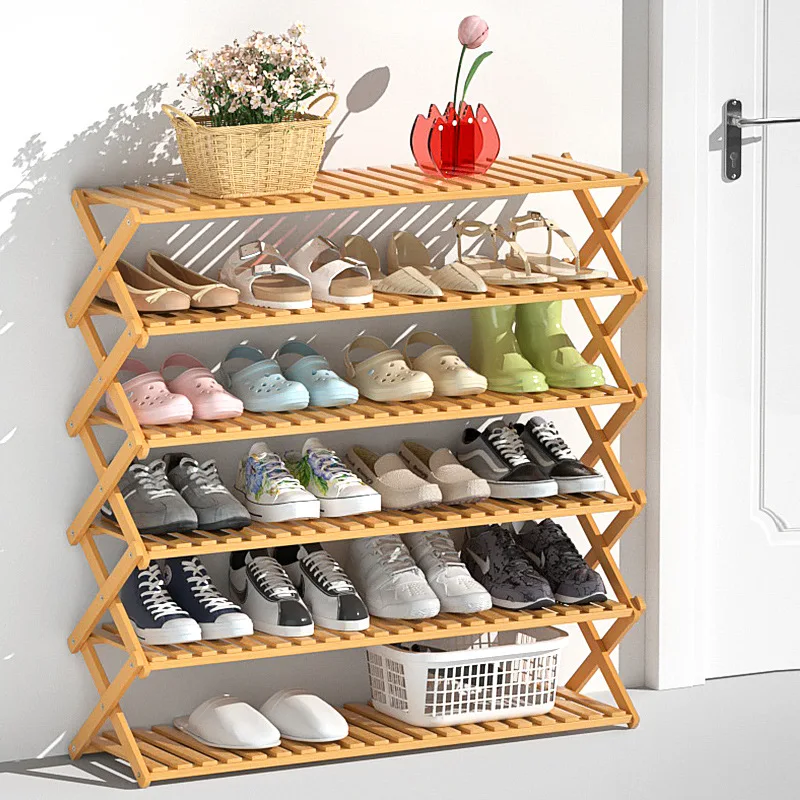 

Installation-Free Shoe Rack Simple Household Bamboo Shoe Cabinet Folding Shelf Indoor Multifunctional Storage Plant Stand