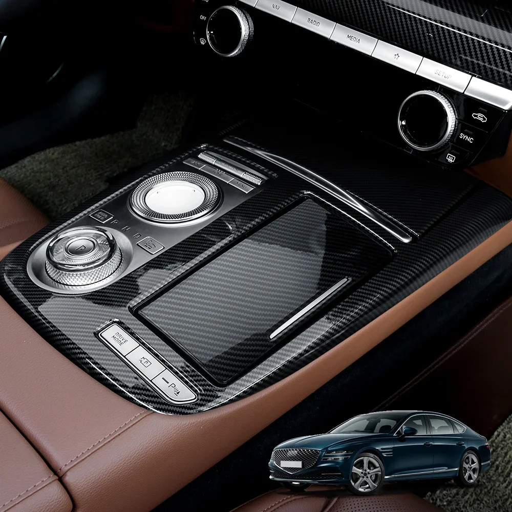 

For Genesis G80 RG3 2021-2024 Carbon Fiber Wood Grain Central Console Gear Shift Panel Frame Trim Cover Accessories LHD