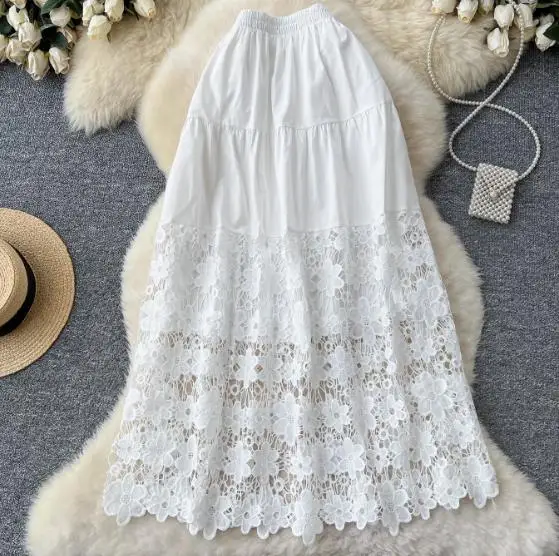 

Белые юбки трапециевидной формы с высокой талией, женские юбки с цветочной вышивкой, женские юбки для отпуска