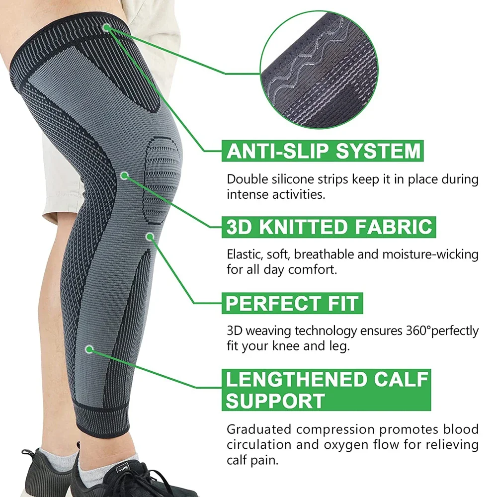 Long Compression Leg Sleeves Bandage Protect Sports Lengthen Knee Pads Braces Support Elastic Knee Protector Joint Pain Cycling