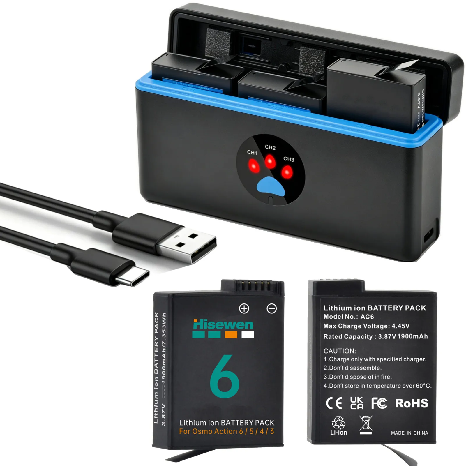 Battery for DJI Osmo Action 5 Pro Action 6 Camera Batteria 3 Slots Fast Charger for DJI Osmo Action 3 4 5 Osmo 360 Sports Camera