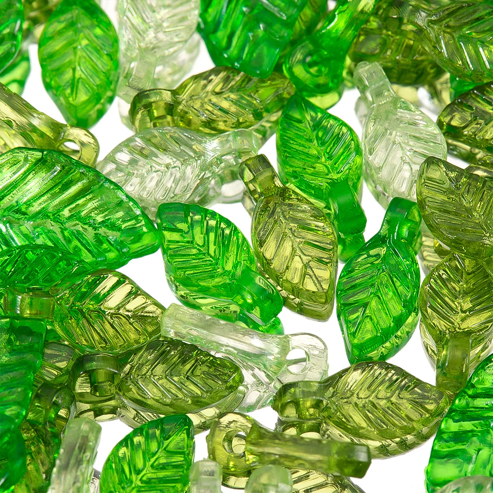 50pcs Acrylic Green Leave Pendants Plastic Leaf Loose Beads for Earrings Bracelet DIY Jewelry Making Supplies image 3