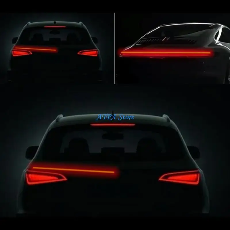 

U13C Car Rear Trunk Spoiler Lip Universal Exterior Strip Splitter Side LED Third Brake Running Light Carbon Fiber Finish
