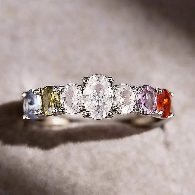 Huitan Simple Style Ring for Women Silver Color Inlaid Multiple Colors Versatile Party Wedding Chic Accessories Trendy Jewelry