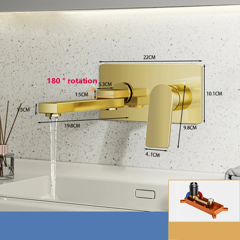 Embutido Parede Torneira de Água Quente e Fria Quadrado Todo o Cobre Lavatório Escondido Latão Núcleo de Válvula de Disco Cerâmico